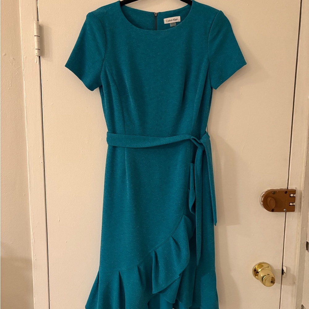 Calvin Klein Turquoise Midi Dress with Ruffle